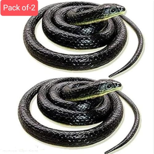 Image of KRySt Brown Lizard and Black Snake Combo Toys | Real Looking Rubber Lizard Toy | Original Look Chipkali Toy | Chipkali and Snake Prank Toys for Kids and Adults (Snake - 2 Nos.)