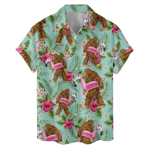 ACEPrints Bigfoot Hawaiian Shirts for Men, Floral Bigfoot Hawaiian Shirt, Tropical Sasquatch Casual Button-Down Shirts Short Sleeve, Large Cover