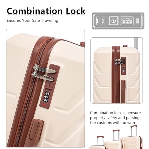 20"/24"/28" 3 pcs/set in ABS Spinner Wheel Luggage, Matching Color, With Combination Lock (Beige)3