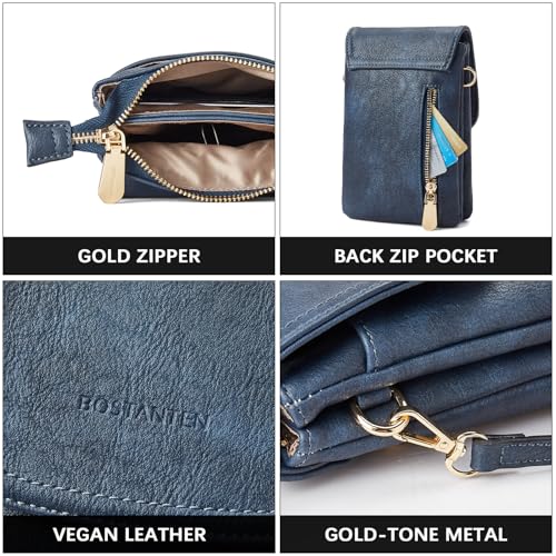 Image of BOSTANTEN Vegan Leather Small Crossbody Bags for Women Designer Cell Phone Bag Wallet Purses Adjustable Strap, A-04-navy Blue, Small, Cell Phone Crossbody Bag