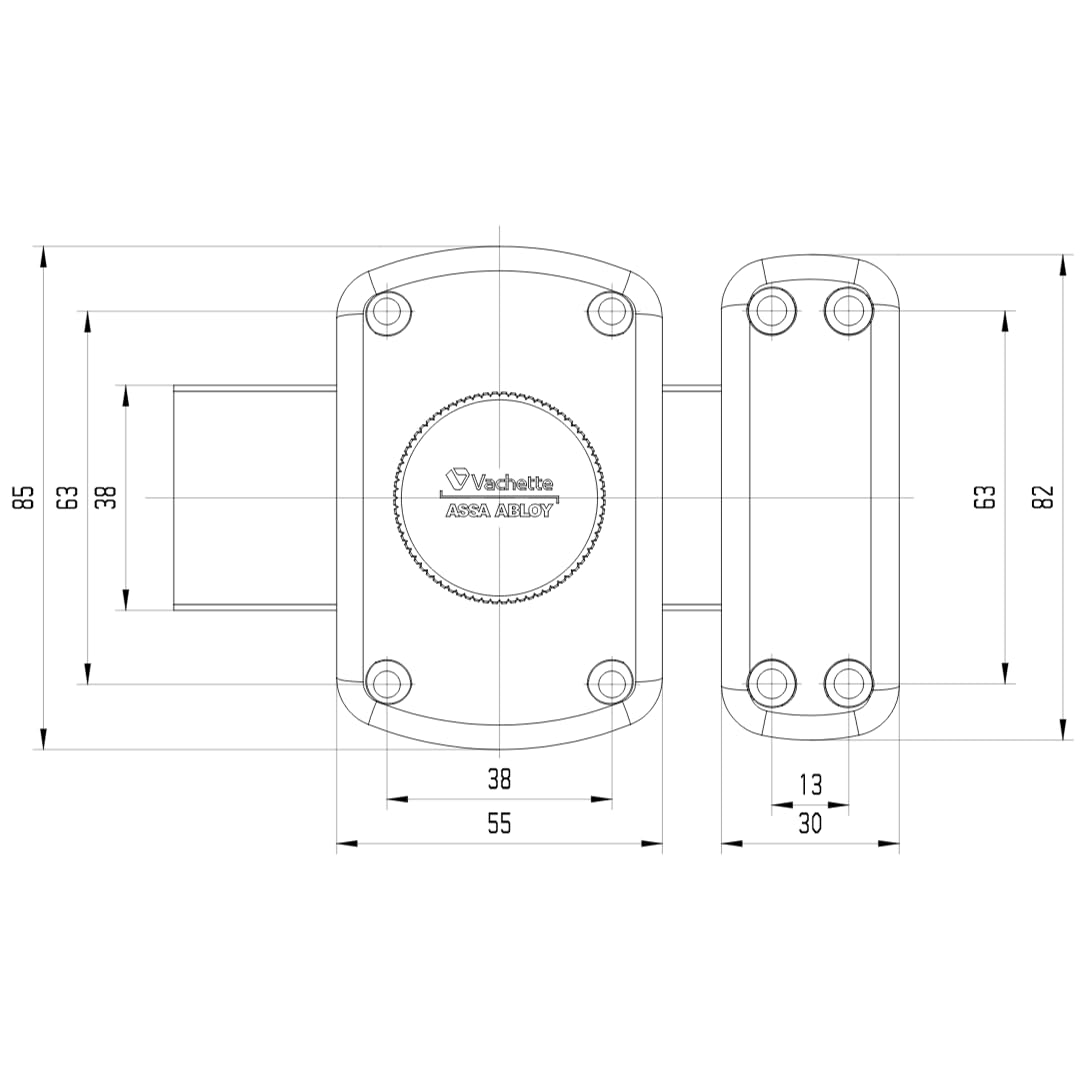 Vachette Verrou de porte Double Cylindre PLUTON - Ouverture à Clé extérieur et intérieur - Cylindre ø 23 mm, Longueur 45 mm, 5 goupilles - 64300/SC - Anti crochetage - 3 clés