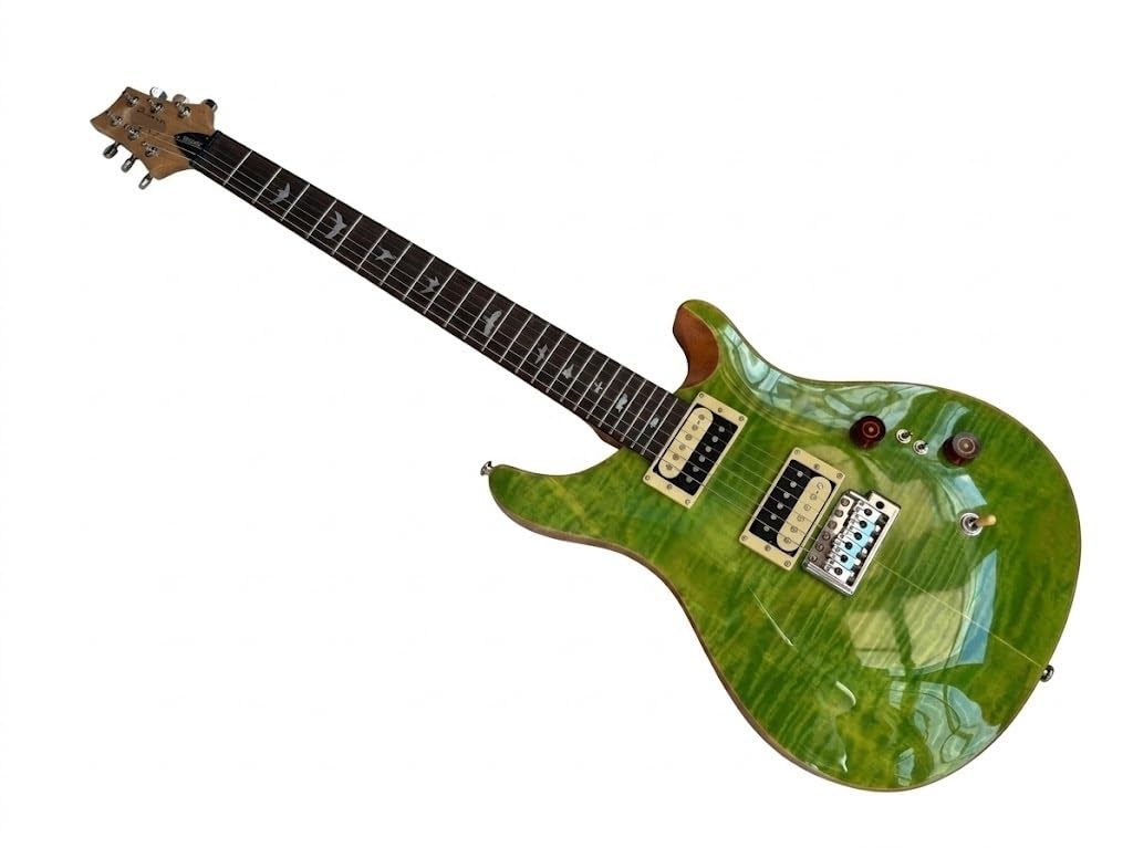 Chitarre elettriche a corpo solido da 39 pollici, chitarra elettrica con top fiammato verde smeraldo, bobina divisa e intarsi di uccelli, Guitarra Electrica for esercitazioni palco