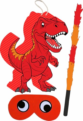 HANDGO Piñata cumpleaños infantil hecha a mano Dinosaurio Tiranosaurio T-Rex (Rojo, Pequeña 40x30x10 Centímetros)