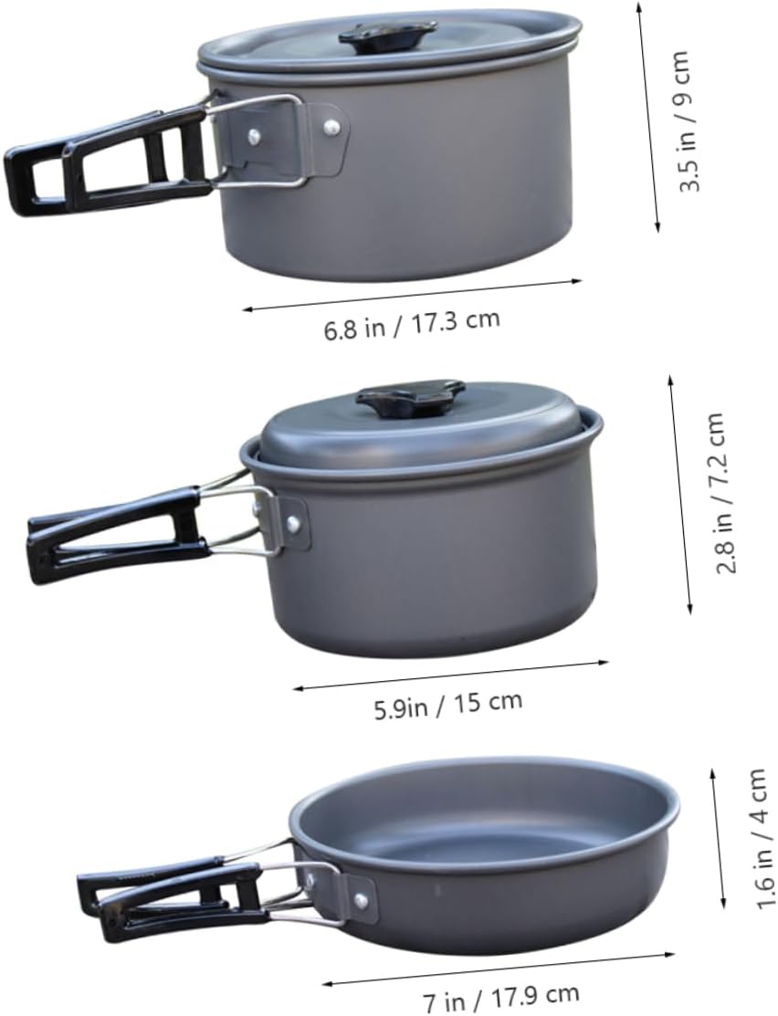 Mikikit 1Set Portable Camping Cookware for People Non Stick Cooking Equipment with Pot Pot Frying Pan Utensils and Mesh Bag for Outdoor BBQ Picnic