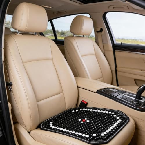 Cojín de asiento contra el sudor de bolas de madera para coche y camión negro 4