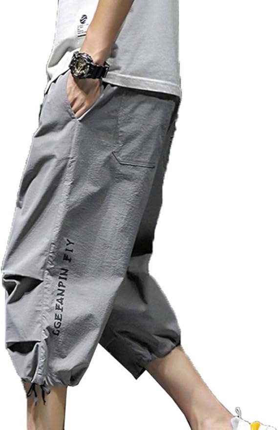 Amazon 七分丈 メンズ クロップドパンツ 7分丈 リラックス ボトムス ゆったり ロングパンツ 調整紐 パンツ 大きいサイズ オシャレ イージーパンツ ファッション 通気性 ウエスト調節 ワイドパンツ ズボン ワイドパンツ ロングパンツ 通販