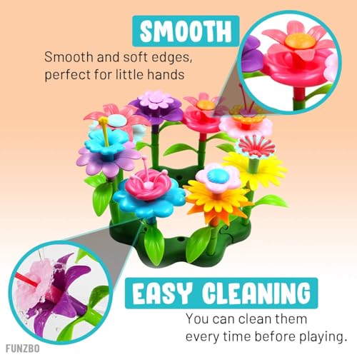 FunzBo Flower Garden Building STEM Toys - Gardening Pretend Gift for Girls Kids Toy - Educational Activity for Preschool Children Age 3 4 5 6 7 Year Old - Stacking Game for Toddlers playset (Green) - Image 3