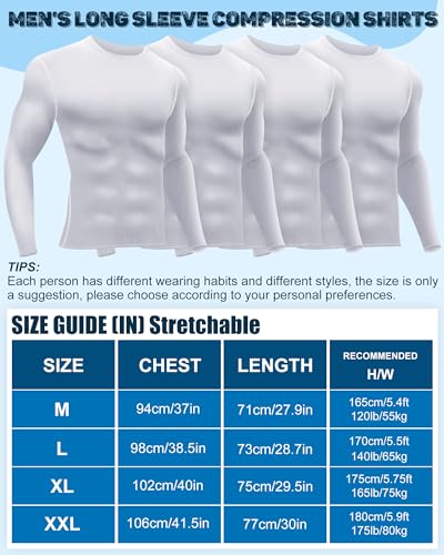 Hicarer 4 Pack Men's Compression Shirts Quick Dry Long Sleeve Athletic Workout Top Thermal Shirt Gym Sports Base Layers2