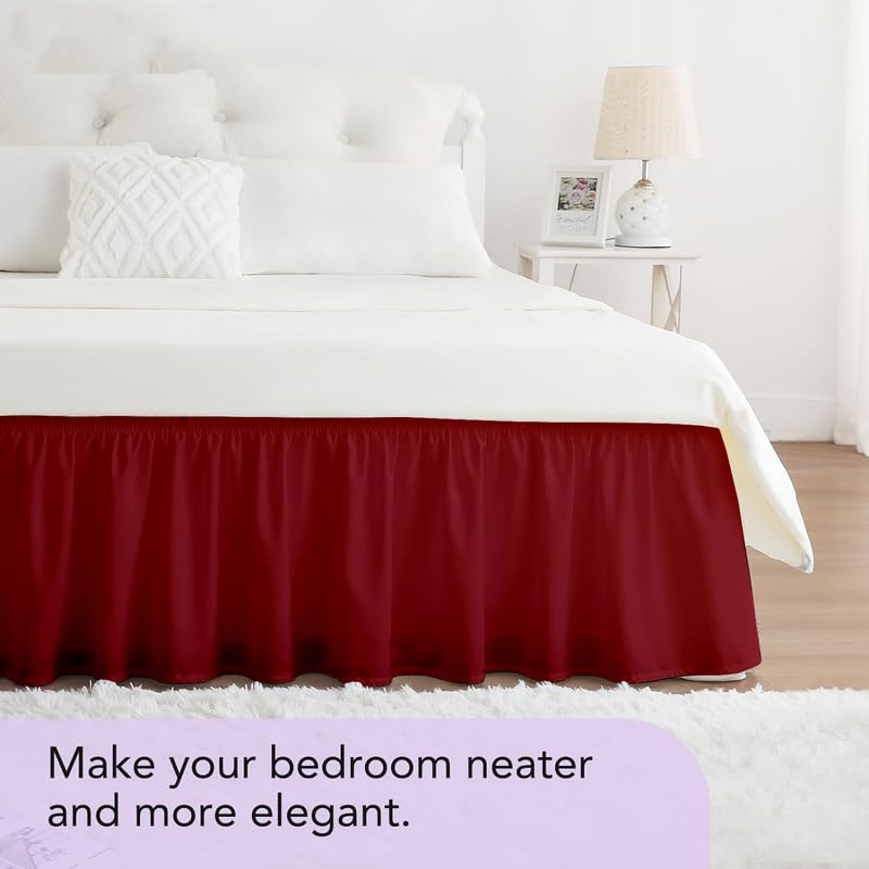 KANCHI DÉCOR - Microfiber Bed Skirt Wrap | Solid Easyfit Twin Size 18 Inch Drop Tailored Wrinkle Fade Resistance Soft Fabric Stylish Design Bedskirts- (Burgundy, 39 * 75 in) 2