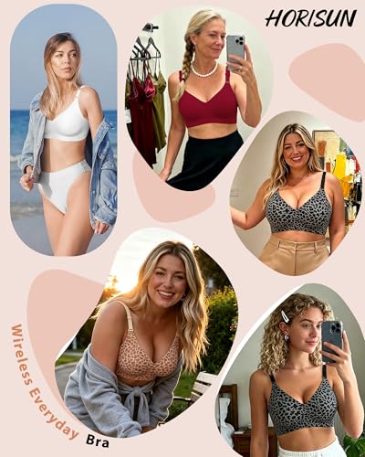 Image of HORISUN Comfortable Seamless Full Coverage Bra for Women Wireless Bras with Soft Support Regular and Plus Size