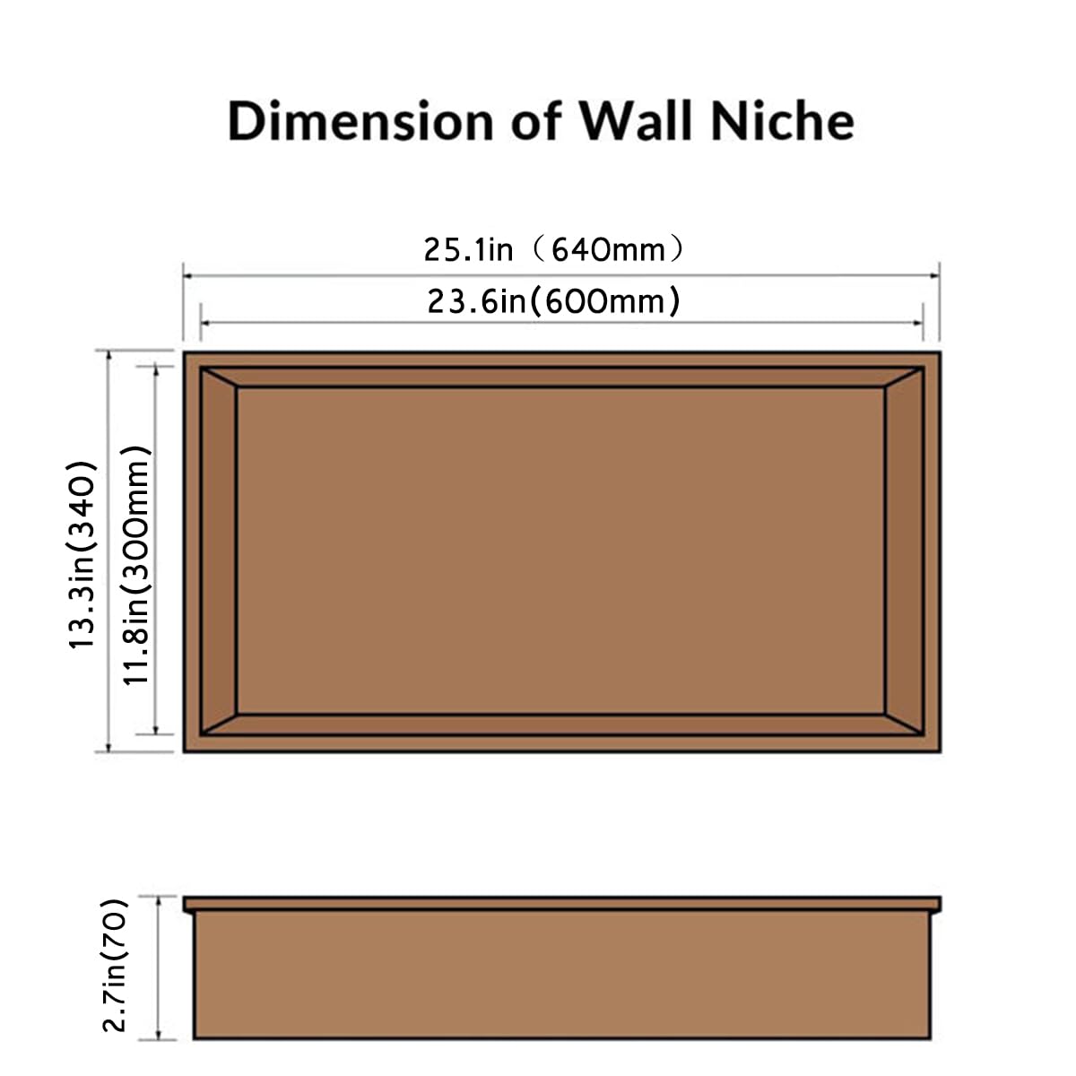 Niche de placard de salle de bain étanche moderne en acier inoxydable 304 pour économiser de l'espace, facile à nettoyer, niche intégrée pour shampooing/articles de toilette, 25,1 x 13,3 i