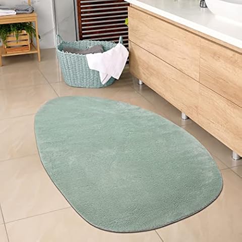 CARPETIA Ovaler Badezimmer Teppich angenehm weich - pflegleicht - in grün, 60x100 cm Oval Cover