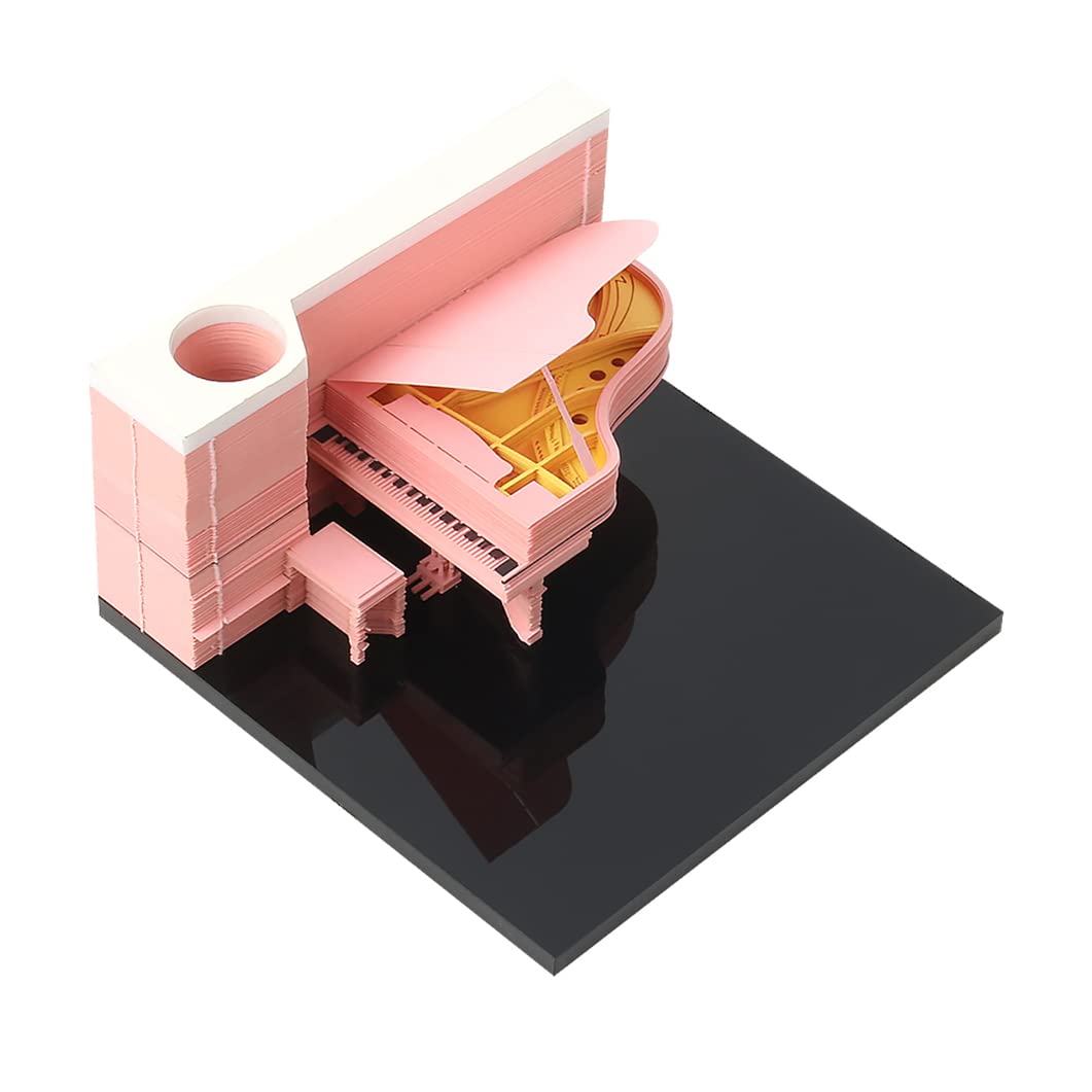 SIWEME3D Paper Note Piano Model Sticky Notes Paper Art Three-Dimensional Piano Memo Pad DIY Stickers Bookmark Pen Holder Creative Gift (Pink)