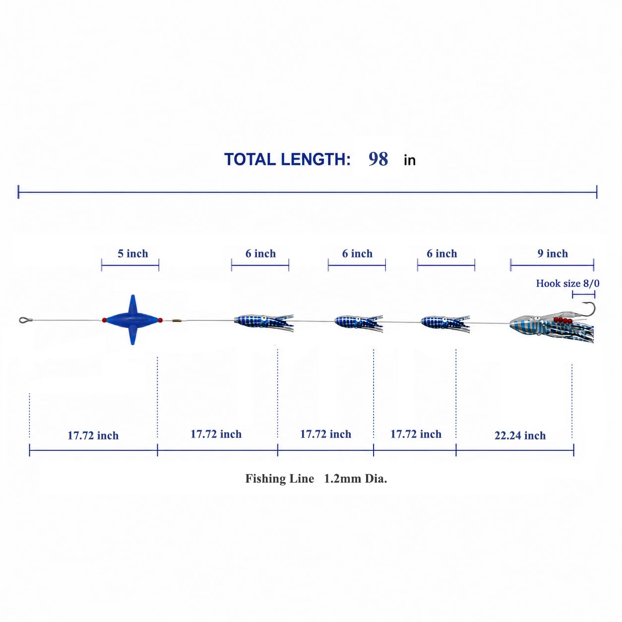 OCEAN CAT Esche da pesca a traina in acqua salata con catena per uccelli per pesca con amo sartierato 8/0 per mahi, tonno, wahoo e pesci grandi