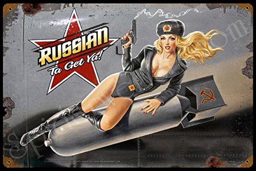 American Collectibles Greg Hildebrandt Russian Nose Art Vintage Pin-Up Metal Sign