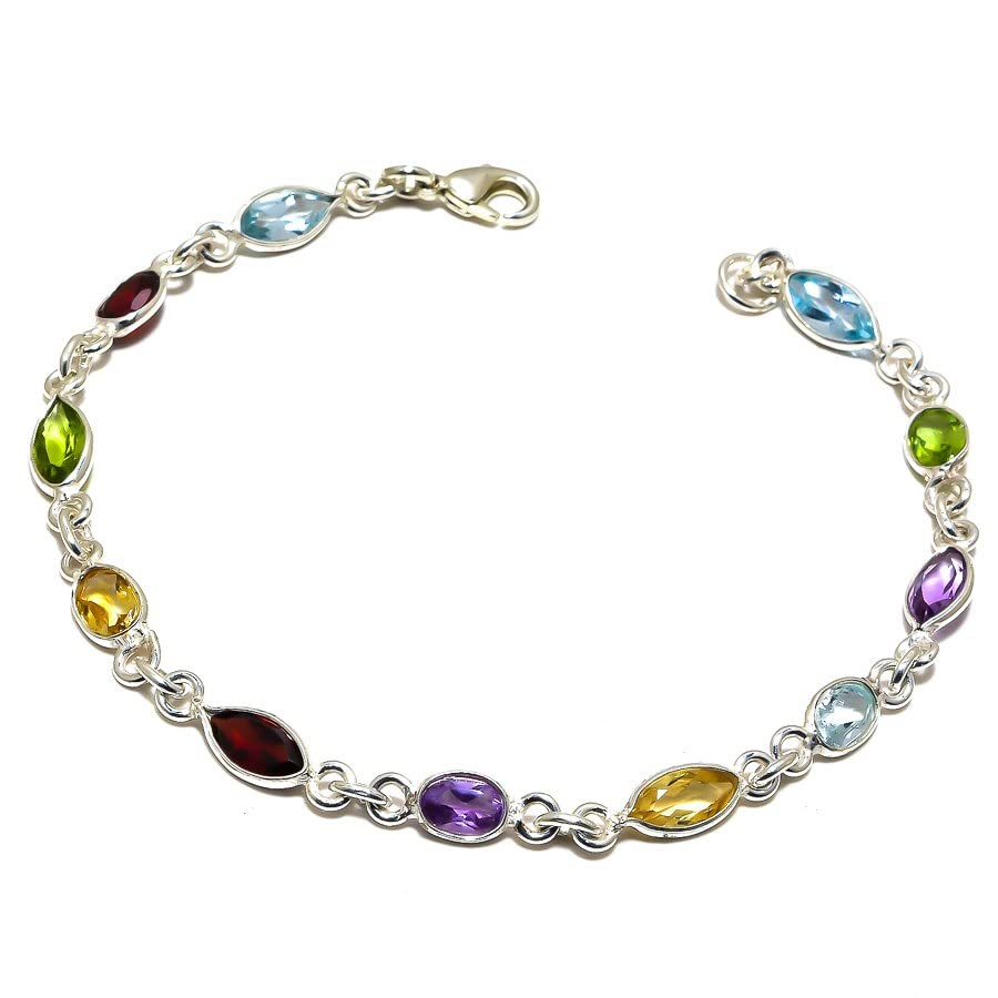 Peridot, Amethyst, Garnet, Crinite, Natural Gemstones, bracelets 925 Sterling Silver handmade Jewellery-image-31
