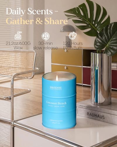 Image of M&SENSE Coconut Beach Scented Candles Large Summer Candle, Natural Soy Candles 21.2oz Beach Candle,Aromatherapy Candle for Stress Relief Meditation Relaxing