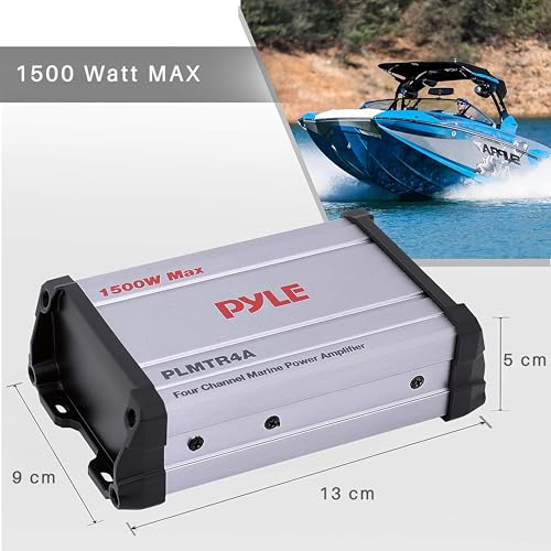 Pyle 4-Channel Marine Amplifier Receiver - Waterproof and Weatherproof Audio Subwoofer for Boat Stereo Speaker & Other Watercraft - 1200 Watt Power, Wired RCA, AUX and MP3 Audio Input Cable - PLMTR4A