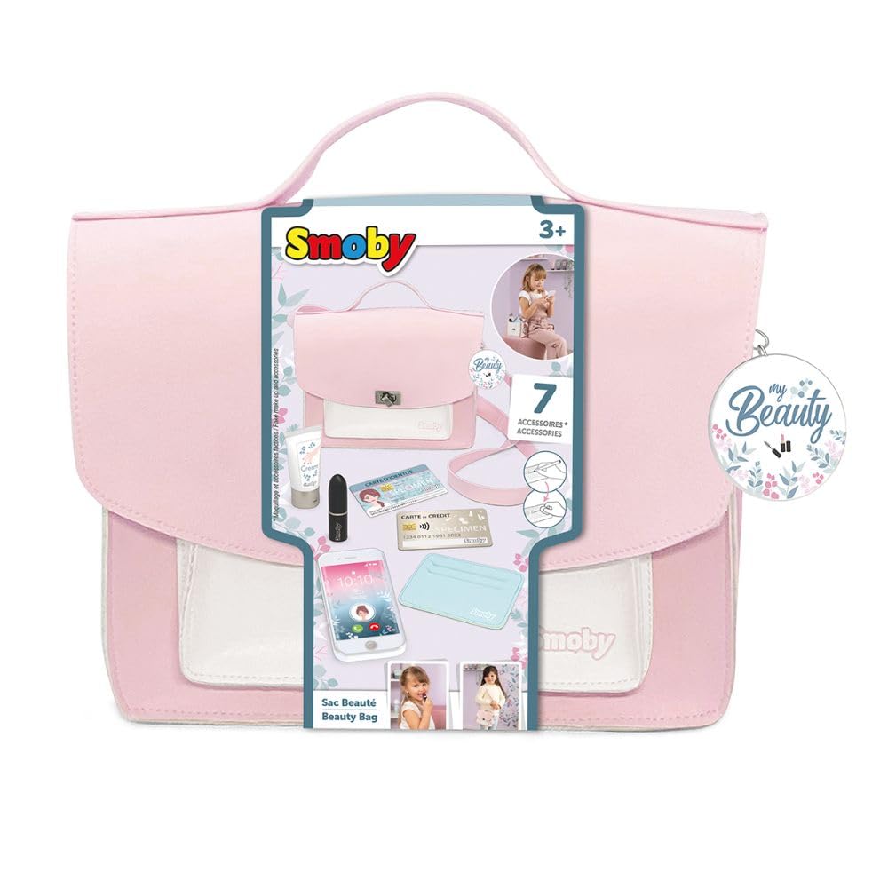 Smoby - My Beauty Bag - Beauty Bag - 7 Accessori - Trucco Finto - Borsa e Porta Carte - Facilmente Trasportabile - dai 3 Anni