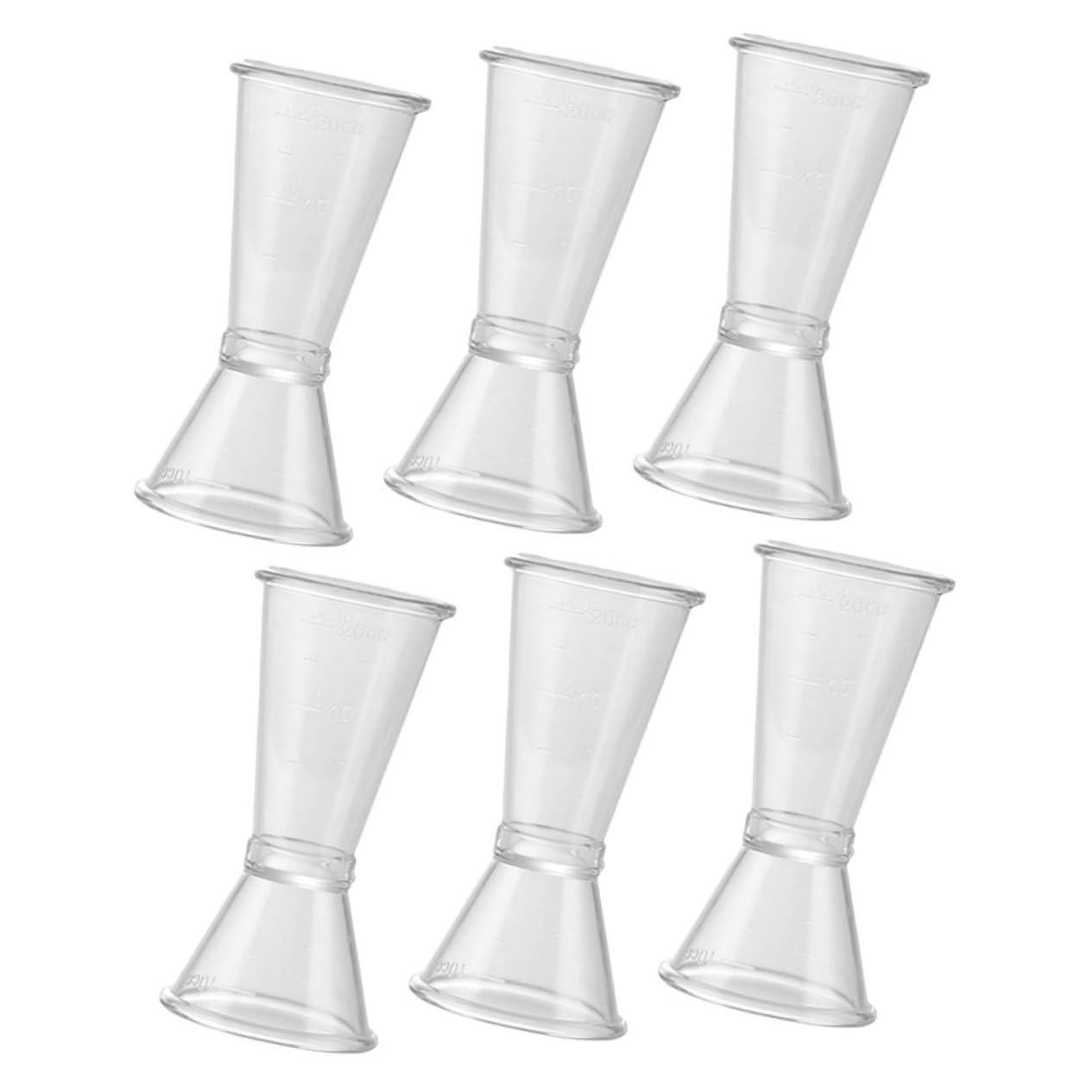 BEBEMOKO 6Pcs Double Sided Plastic Jigger Measure Cups Transparent Cocktail Measuring Tool for Accurate Alcohol Measurement for Bartending and Home Use