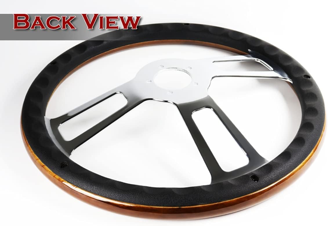 18" Universal 457mm 5 Bolt, 2.5 Inches Deep, Chrome Spokes, Wood Grip Steering Wheel With T01 Hub Adapter Compatible With 1986-2006 Freightliner All Models (Dark Wood Grip)