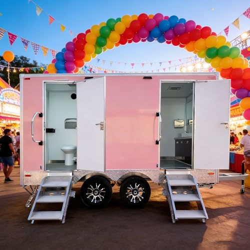 Mobile Bathroom Trailer Luxury Portable Toilet Portable WC Trailer – Outdoor Event Restroom Trailer with Running Water A/C for Festivals & Parties
