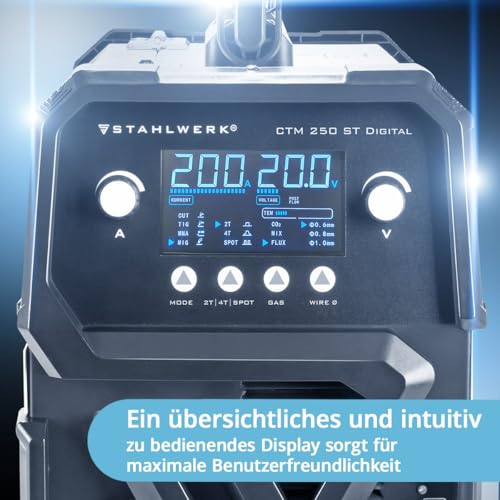 Image of STAHLWERK CTM-250 ST Digital 5-in-1 Gas Protected Combi Welder | Inverter with 200 A, Synergic Wire Feeder and Integrated 50 A Plasma Cutter CUT | TIG | MIG MAG | MMA | FLUX
