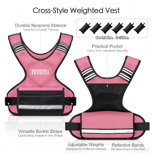 Image of Feyachi Adjustable Weighted Vest - 3-12 lbs /12-20 lbs /20-32 lbs X Type Weight Vest with Reflective Stripe Ideal for Running Workout and Training