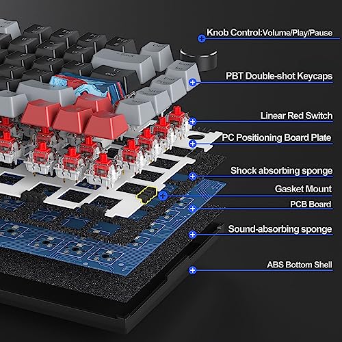 Image of Fogruaden Mechanical Gaming Keyboard, 75% Wired 75% Keyboard, Hot Swappable Seal Holder, Red Switch, RGB Backlight, 82 Keys, TKL Mechanical Keyboard, NKRO