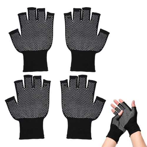 2 Pairs Fingerless Work Gloves for Cycling, Motorcycle, Construction, Fitness and Outdoor Sports