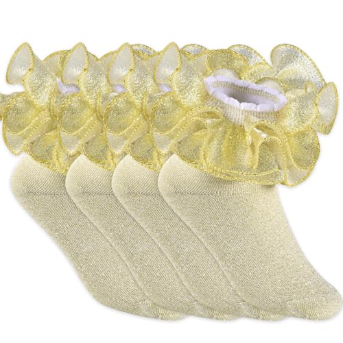 4 Pairs Girls Ruffle Socks Big and Shimmering Lace Sock Ruffled Dress Socks for Girl Toddler