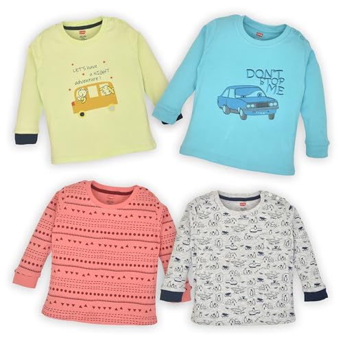 Image of LuvLap Baby Boys Regular Fit 100% Cotton Full Sleeve Boys T-Shirt, Pack of 4
