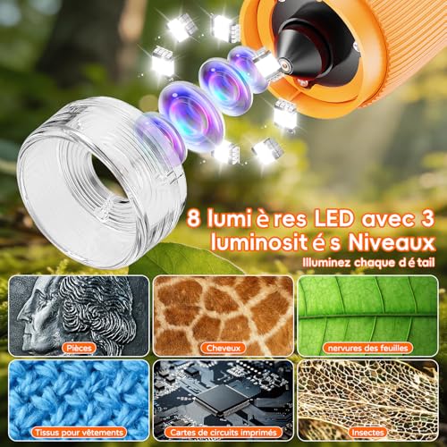 Microscope numérique rechargeable 1000X avec écran LCD et 8 lampes LED