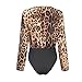 Women Jumpsuit Fitfulvan Leopard Printed V-Neck Bodysuit Catsuit Yoga Long Sleeve Bodysuit Ladies Casual Playsuit Top (Asian L = US M, Brown)