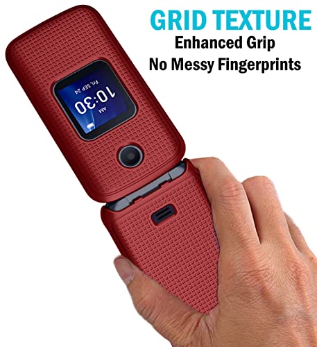 Nakedcellphone Case for Alcatel Go Flip 4 / TCL Flip Pro Phone, Slim Hard Shell Protector Cover with Grid Texture - Red
