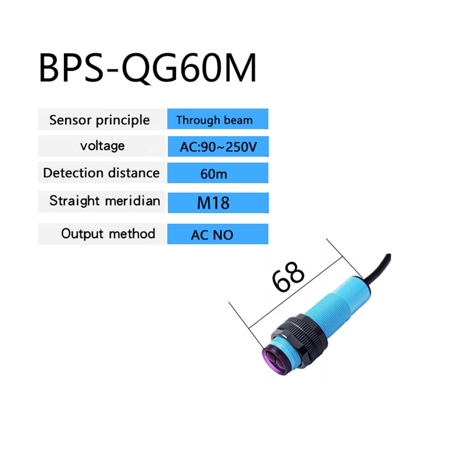 Jednorazowy przełącznik do szafy świetlnej, czujnik E3F NPN PNP DC12-24 V AC90~250 V odległość wykrywania 60 m regulowana NO/NC (60 m AC NO)