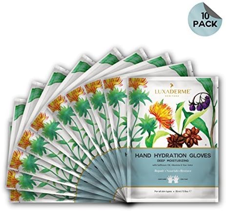 LuxaDerme Guantes hidratantes para manos secas  0.5 fl oz de cártamo y manteca de karité mascarilla hidratante para manos  Rejuvenece la piel opaca