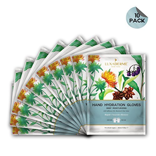 LuxaDerme Deep Moisturizing Hand Hydration Gloves with Safflower Oil, Allantoin and Star Anise, 15ml - Pack of 10