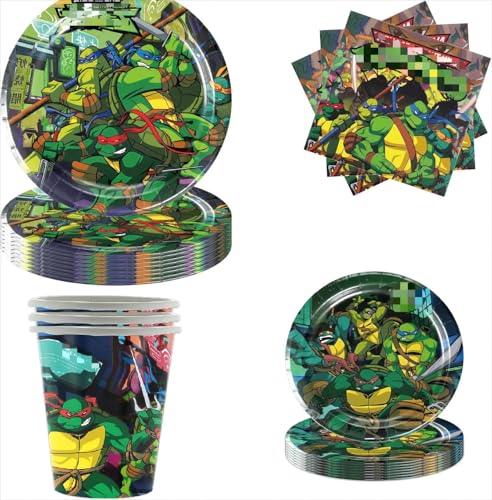 Fournitures Fête Turtles Fêtes à Thème Assiette de Diner Ensemble Vaisselle Réutilisable Vaisselle Vaisselle Anniversaire Fournitures De Fête Turtle Pour Enfants...