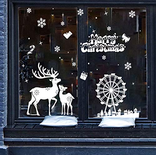 LYworld Navidad la Decoración del Hogar de Vinilo Ventana Pegatinas de Pared Decorativos Santa Elk Copos de Nieve de Navidad Lindo Alce