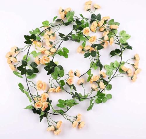 Image of VRB Dec 1 Pcs Artificial Flower Vine Garlands Hanging Artificial Flowers for Decoration Small Peony Roses Garland (6 ft Long) Flowers Silk Peony Roses for Diwali /Ganpati /Christmas. (Peach)