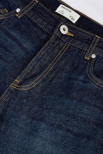 Image of SNITCH Men Casual Jeans | Relaxed Fit Straight Leg Washed Pattern & Drawstring Closure | 100% Cotton Denim Fabric for All Day Comfort & Everyday Wear