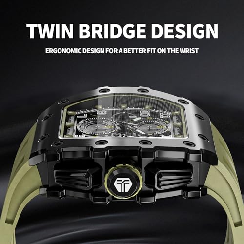 Image of TSAR BOMBA Mens Luxury Watch Watches for Men 50M Waterproof Japanese Quartz Movement Tonneau Stainless Steel Case Sapphire Glass with Chronograph Date Function Cool Unique Fashion Gift