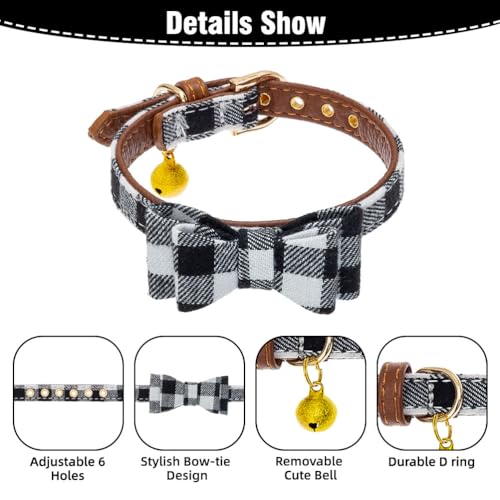 Image of EXPAWLORER Dog Collar and Leash Set - Classic Plaid Dog Bow Tie and Dog Bandana Collar with Bell, Dog Leash Tangle Free, Adjustable Collars for Small Dogs Cats Puppies, Holiday Ideal Gift, XS
