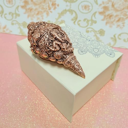 Image of ARNAVIRA Copper Plated Antique Finish Ganesh Shankh (Conch) for Wealth, Home Decor | Housewarming Gifts | Pooja Room | Return Gifting 12.7 cm x 5 cm