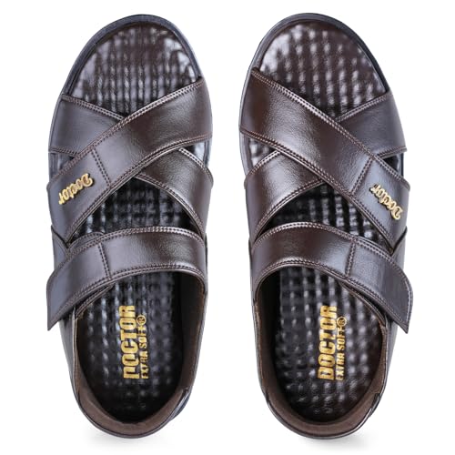 Image of DOCTOR EXTRA SOFT Orthopedic Diabetic Comfortable Dr Sole Footwear Daily Use Casual Wear Stylish Black Cushioned Adjustable Strap Sandals for Men's-Gents & Boy's L-12