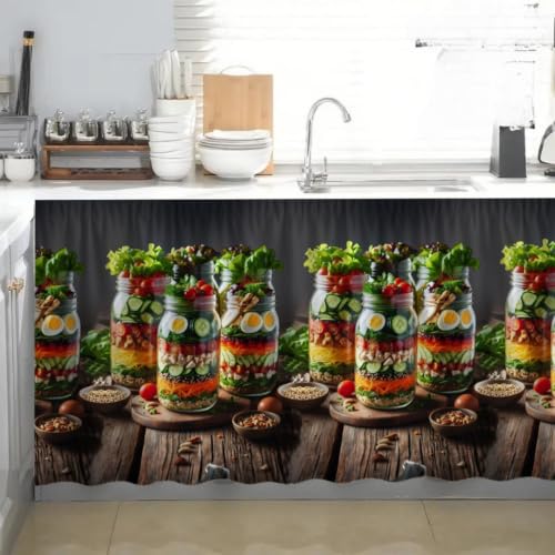 Image of Kitchen Curtains for Sink | Premium Printed Under-Sink Skirt for Kitchen Counter | Washable & Dustproof Rod Pocket Curtain | Home & Cooking Theme Decor (150cm x 70cm) (Jaar)