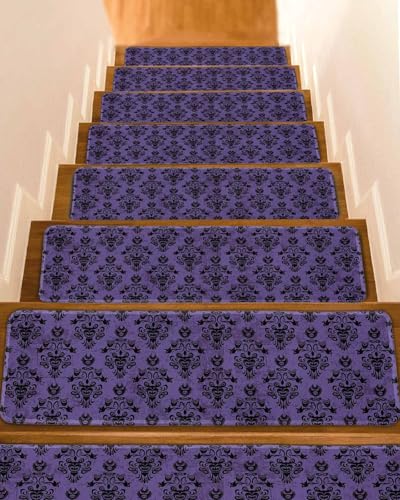 Non Slip Stair Treads for Wooden Steps Halloween Hunted Damask Ghost Carpet Indoor...