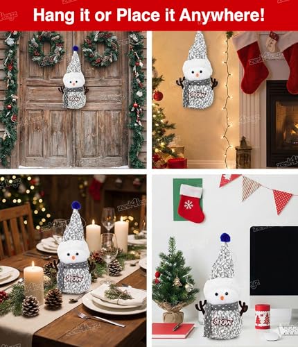 Image of Zest 4 Toyz Christmas Snowman Hanging Ornament Plush 1 Doll with Scarf Grey Hat Miniature Figure Christmas Decorations Santa Toy Items Party Supplies