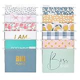 Decorative Hanging File Folders - 12 Letter Size Reinforced Colored Hang Folders, 1/5-Cut Adjustable Tabs - Cute Designs and Gold foil Font, Office Supplies Filing Organizers, 8.5 x 11 Inches